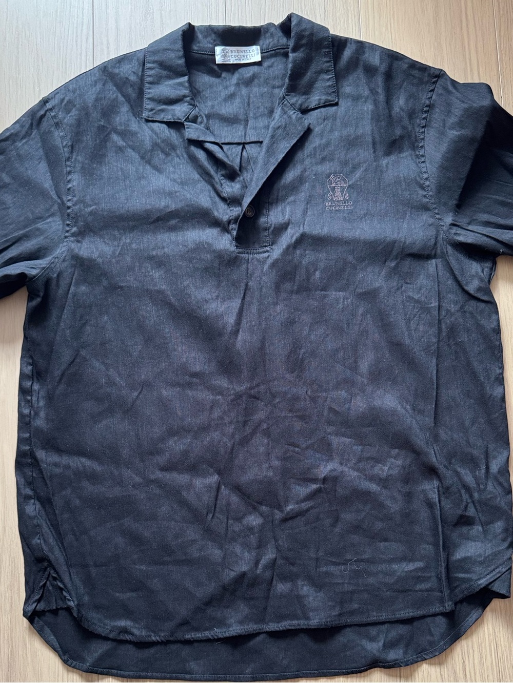 Brunello Cucinelli Men’s Linen Shirt Black Solomeo Logo Italy